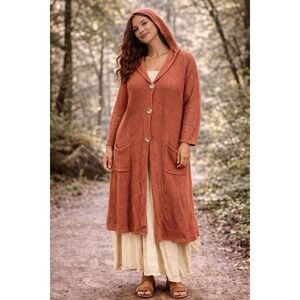 Soft Surroundings Terracotta Hooded Longline Cardigan Sweater Rust ZAV28 Size M
